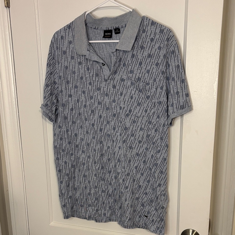 Hugo Boss Blue Patterned Polo Shirt